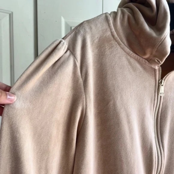 XL Magaschoni Hoodie Velvet Velour Teddy Zip Terry Jacket Taupe Beige Sweater - Picture 2 of 13